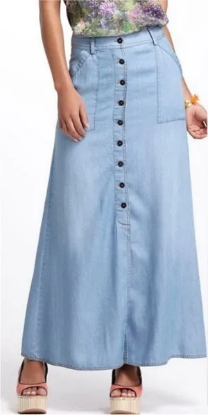 ANTHROPOLOGIE Holding Horses Chambray Denim Button Front Maxi Skirt size 2 thumbnail 1
