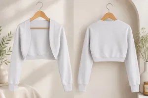 White Cropped Open-Front Shrug Sweatshirt with Thumbholes - Size S thumbnail 2