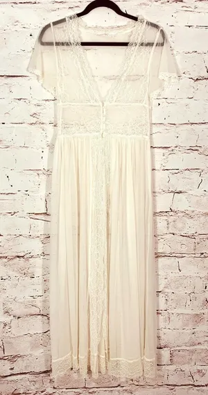 Romantic Design Studio Ivory Lace Sheer Robe Peignoir Small Medium Cottagecore thumbnail 1