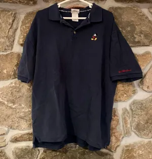 Disney Navy Blue Vintage Embroidered Graphic Polo Top thumbnail 1