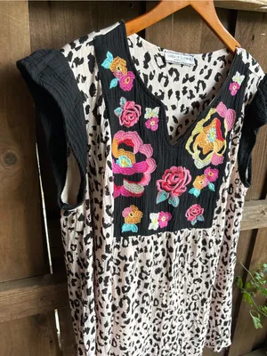 Giddy Up Glamour Animal Print Floral Embroidered Swing Tunic thumbnail 2