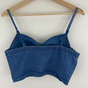 Haute Monde Y2K Vibes Blue Denim Cowgirl Western Rhinestone Fringe Crop Bustier Tank Top thumbnail 6