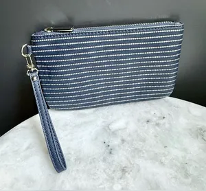 Express Navy and White Striped Wristlet Clutch thumbnail 1