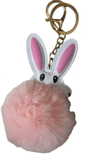 Bunny Rabbit Faux Leather Pompom Key Ring Purse Charm thumbnail 1