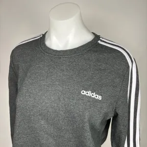 Adidas Women's Grey Striped Long Sleeve Logo Pullover Sweatshirt Sweater Top L thumbnail 4