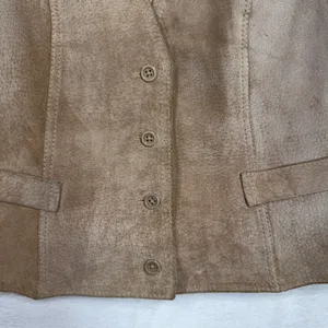 Vintage Boho Large Leather Vest Suede Front Satin Back Cinch Tan Camel Festival thumbnail 3