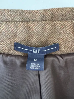 Vintage GAP Tan Wool Herringbone Belted Trench Coat Size Medium thumbnail 4