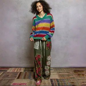 POL Multicolor Striped V-Neck Sweater Women’s Size Large thumbnail 8