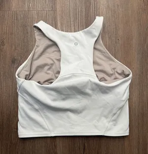 Lululemon Energy‎ High Neck Longline Bra White Size 10 Racerback Sports Bra flaw thumbnail 1