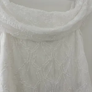 Peppermayo white lace off the shoulder crop top with textured floral embroidery thumbnail 3