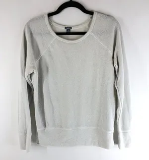 Aerie Womens Sweater Pullover Sheer Back Metallic Scoop Neck Gray M thumbnail 1