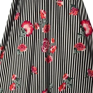 Maximalist Black White Striped Maxi Skirt Womens S Pink Floral Flowy Retro Flare thumbnail 3