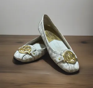 Michael Kors MK Logo Vanilla Gold Signature Slip On Flats Sz 7M Ballet thumbnail 2