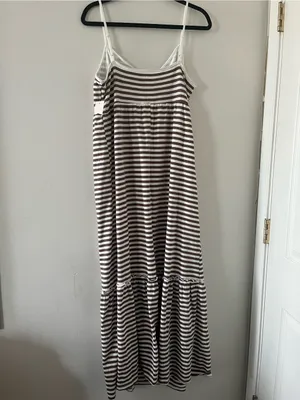 NWT SO Brown White Striped Maxi Dress Large Beach Coastal Resort Vacation thumbnail 6