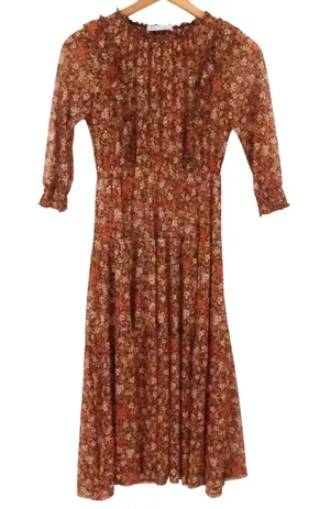Velvet Torch Floral Mesh Midi Dress Size XS Brown Boho Cottage Tiered‎ Sheer thumbnail 1