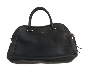 Kate Spade Black Pebbled Leather Satchel Handbag Gold Hardware‎ Striped Lining thumbnail 1