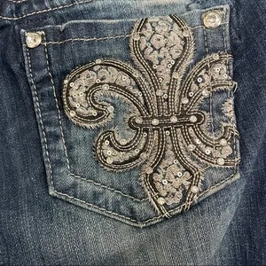 Miss Me Jeans FDL Easy Straight Dark Wash Rhinestone Bling Pockets Size 26 | 2 thumbnail 7