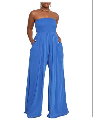 Strapless Wide-Leg Jumpsuit in Cobalt Blue thumbnail 2