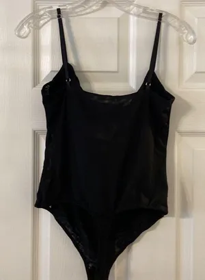 Free People Bodysuit size L color black adjustable stripes please see all photos thumbnail 6