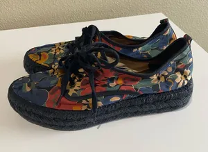 Gianno Espadrilles Black Multi Floral Print Canvas Round‎ Toe Lace Up EU38/US7.5 thumbnail 1