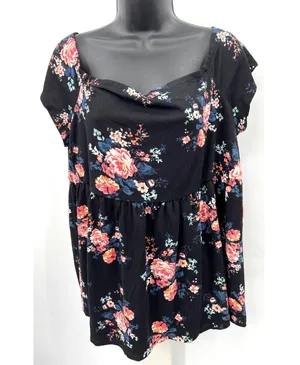 NWT Torrid Black Floral Off The Shoulder Babydoll Blouse Women's Size 2 (2X) thumbnail 4
