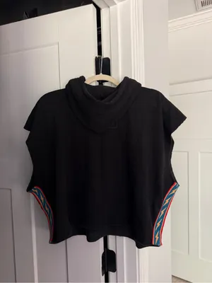 Aviator nation BOLT STRIPE SLEEVELESS RELAXED CROPPED PULLOVER HOODIE BLACK thumbnail 6