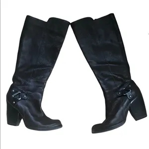 Kork-Ease Olson Brown Pebble Leather Tall Harness Knee Boots 7 3” Heel Boho Choc thumbnail 2
