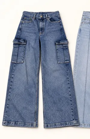 2 Gap High Rise Stride Wide-Leg Jeans 29/8P Cargo & Light Wash Petite thumbnail 1