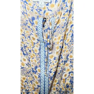 Patrons of Peace Blue Yellow Ditsy Floral Peasant Blouse Boho Size Medium thumbnail 5