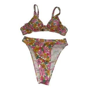 SHEIN Pink, Yellow & Green Floral Underwire Bikini Set thumbnail 3