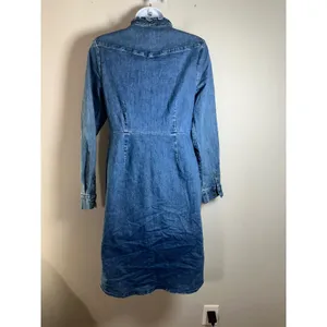 Boden Womens Blue Denim Ruffle Neck Button Front‎ Long Sleeve Shirt Dress US 4R thumbnail 6