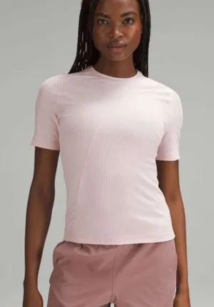 Lululemon‎ Asymmetrical Ribbed Cotton Short Sleeve Tee Women's 6 Blush Pink thumbnail 1