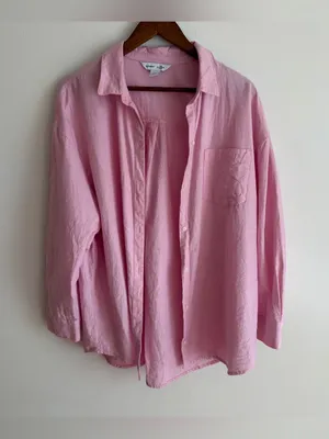 Old Navy The Boyfriend Shirt Pastel Pink Oversized Button Down Long Sleeve Large thumbnail 9