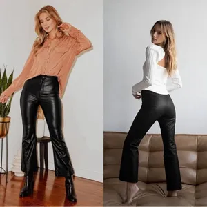 Free People Sasha‎ Kick Flare Faux Leather Pants Womens Size 4 Black Bikercore thumbnail 2