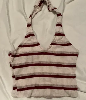 Cropped Ripped Halter Top Gray thumbnail 1