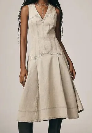 Pilcro size medium denim corset midi dress light wash drop waist thumbnail 1
