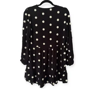 Zara Black Long Sleeve Mini Dress White 3D Polka Dots Pullover Womens Large thumbnail 2