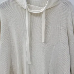 T by Talbots Womens Sweater Large Ivory Drawstring Cowlneck Waffle Knit Pullover thumbnail 2