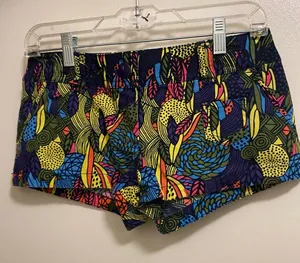 H&M Y2K Womens Juniors Psychedelic Shorts Size 6 Waist 29” Multicolor Feathers thumbnail 1