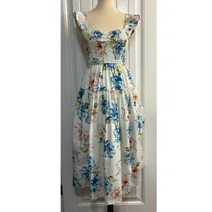 Abercrombie Floral Smocked Midi Dress Ruffle Straps Cottagecore Sundress thumbnail 2