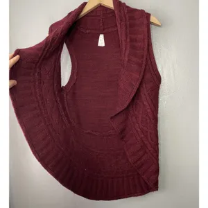 Y2K Vanity Bolero Sweater Vest Size Small Burgundy Cable Knit Sleeveless Dark thumbnail 3