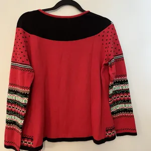 Target Vintage Zip Up‎ Red Ugly Christmas Shoes Bells Cardigan Sweater Size M thumbnail 2
