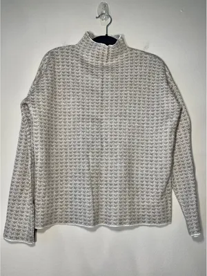 Houndstooth Mock Neck Sweater Neutral Academia Normcore M thumbnail 1