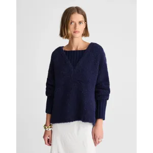 NWT Alexa Chung for Madewell Bobbie Sweater in Navy Blue Alpaca Boucle M thumbnail 2