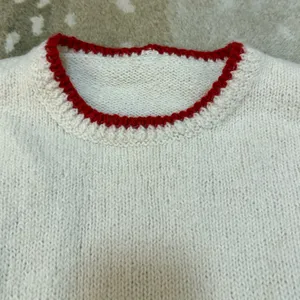 Vintage Unbranded Cream Wool Blend Knit Sweater Red Stripe Preppy Cottage core thumbnail 7