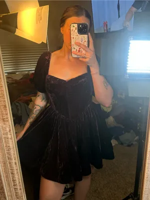 Altar'd State Velvet‎ Sweetheart Mini Dress - Dark Purple thumbnail 2