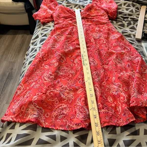 Sincerely Jules Vibrant Coral Paisley Print Chiffon Sweetheart Mini Dress Size S thumbnail 13