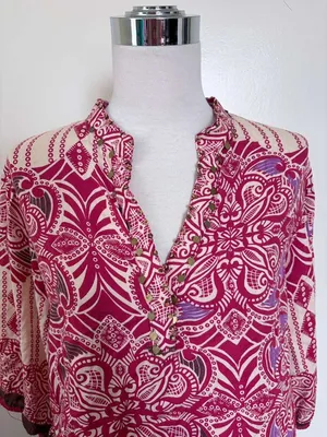 Angie Pink and Cream Printed V Neck Dress thumbnail 2