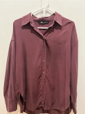 Zara Plum Button-Up Shirt gently worn 100% modal thumbnail 2