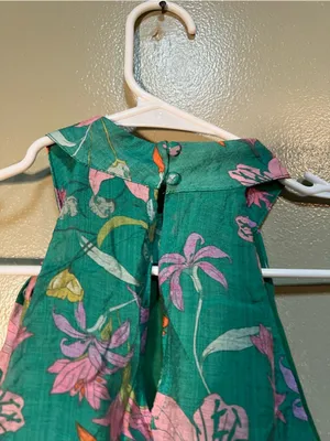 Avara Women's Size Small Sleeveless High Neck Blouse Green Floral Tie Neck Flowy thumbnail 8